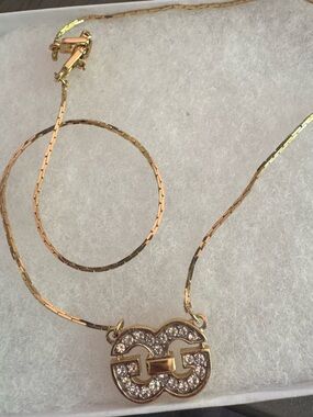 Vintage Givenchy Rhinestone G Logo Pendant Necklace